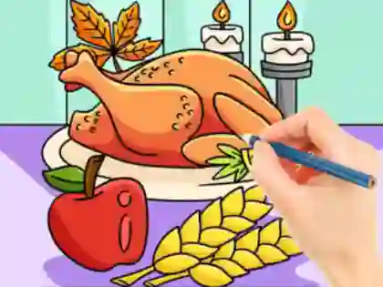 Coloring Book: Thanksgiving Turkey Meal — free online game