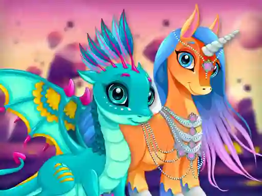 Cute Unicorns And Dragons Puzzle — free online game