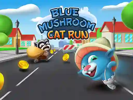 Blue Mushroom Cat Run — free online game