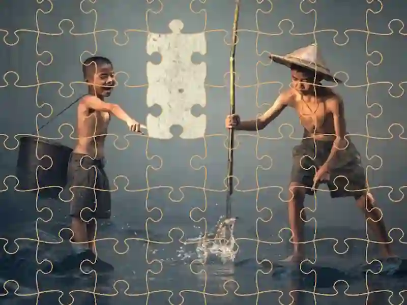 Children Fishing Teamwork Jigsaw — free online game