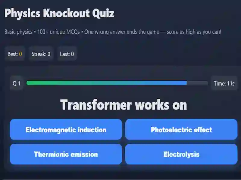 Physics knowledge quiz — free online game