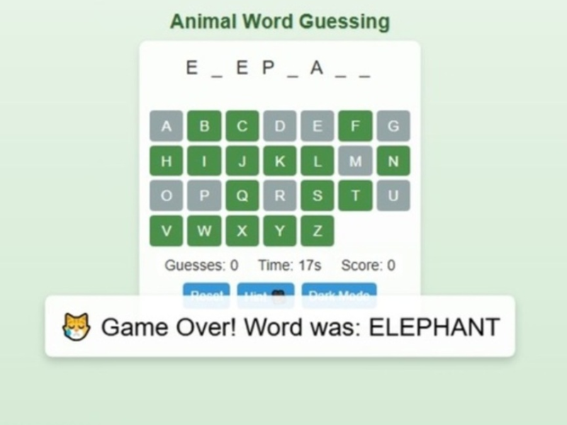 Animal Word Guessing Game